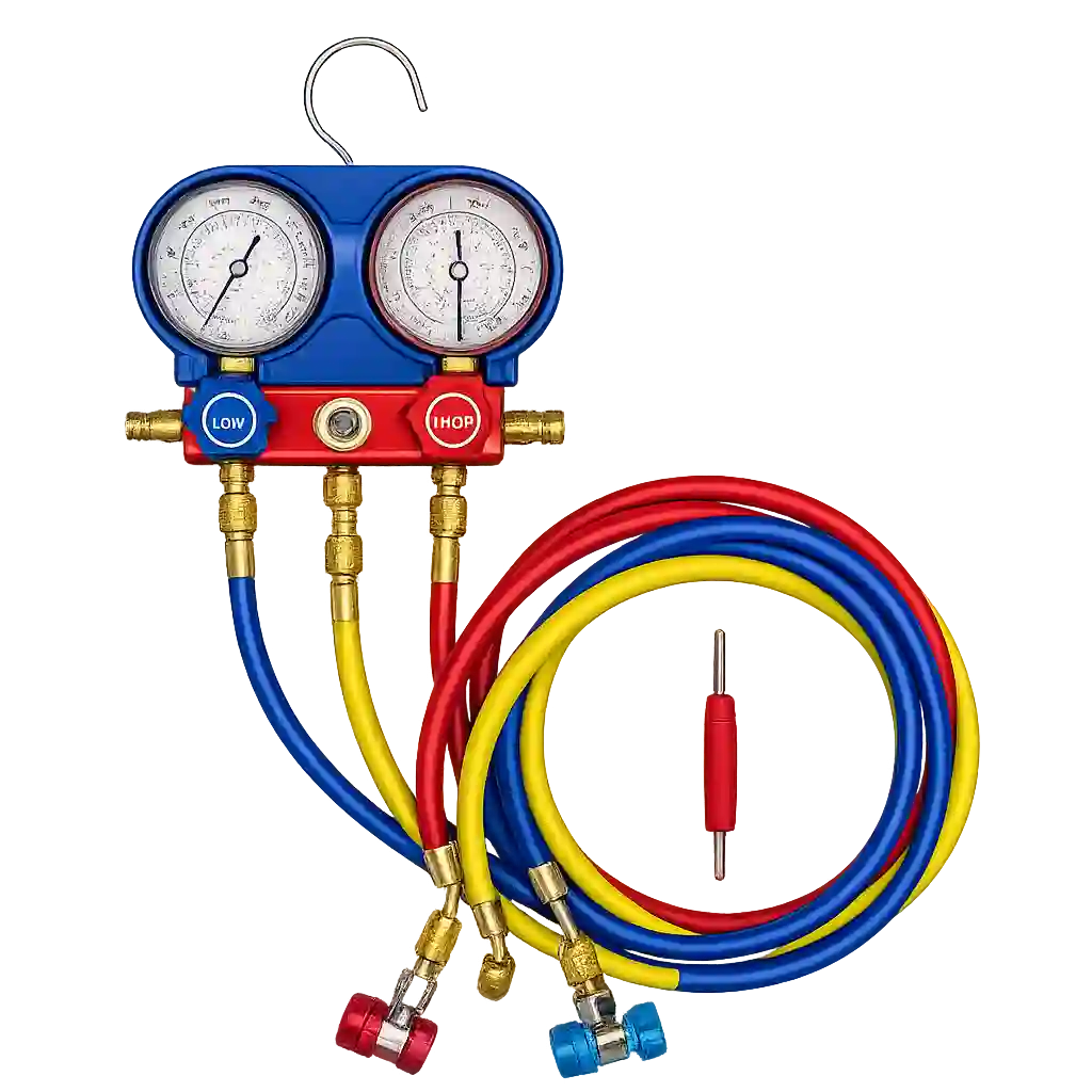 AC Repair in Saudi Arabia using professional manifold gauge set.