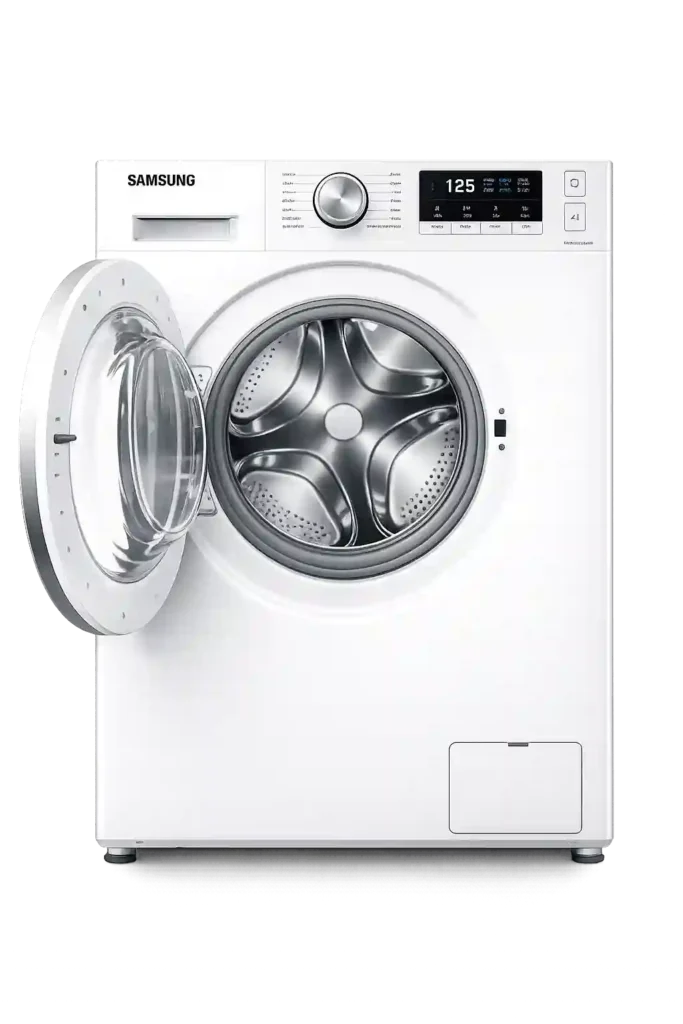 Front load washing machine with open door for washing machine repair in Saudi Arabia.