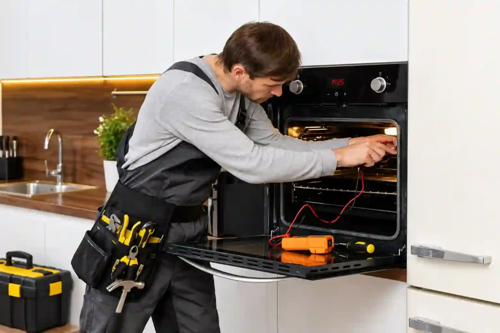 Oven Repair in Al Khobar .technician checking oven components