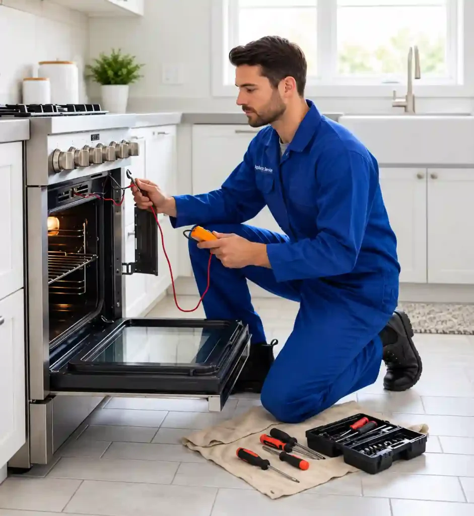 Professional technician providing built-in oven repair and maintenance service.